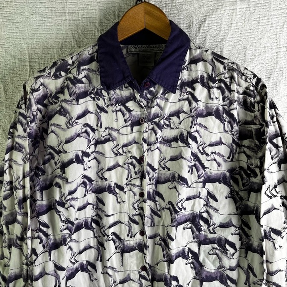 Vintage Adobe Rose 1995 Shirt Womens Large Western Horses Allover Print Purple - Picture 2 of 16